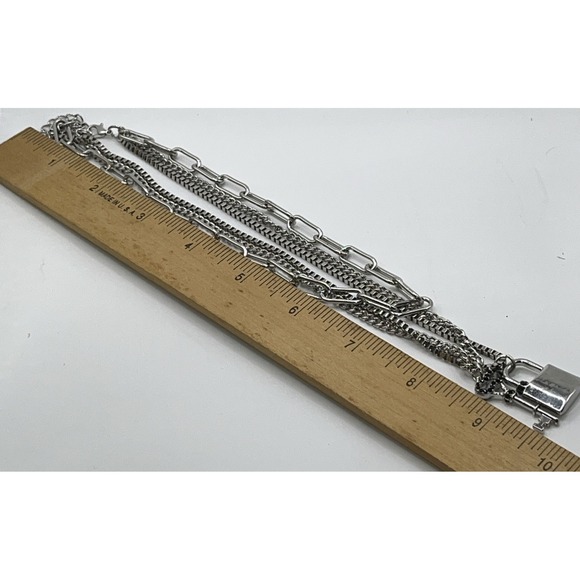 Necklace Silver Tone Layered Lock And Key Pendants Black Rhinestones Chic Rural - Picture 5 of 6